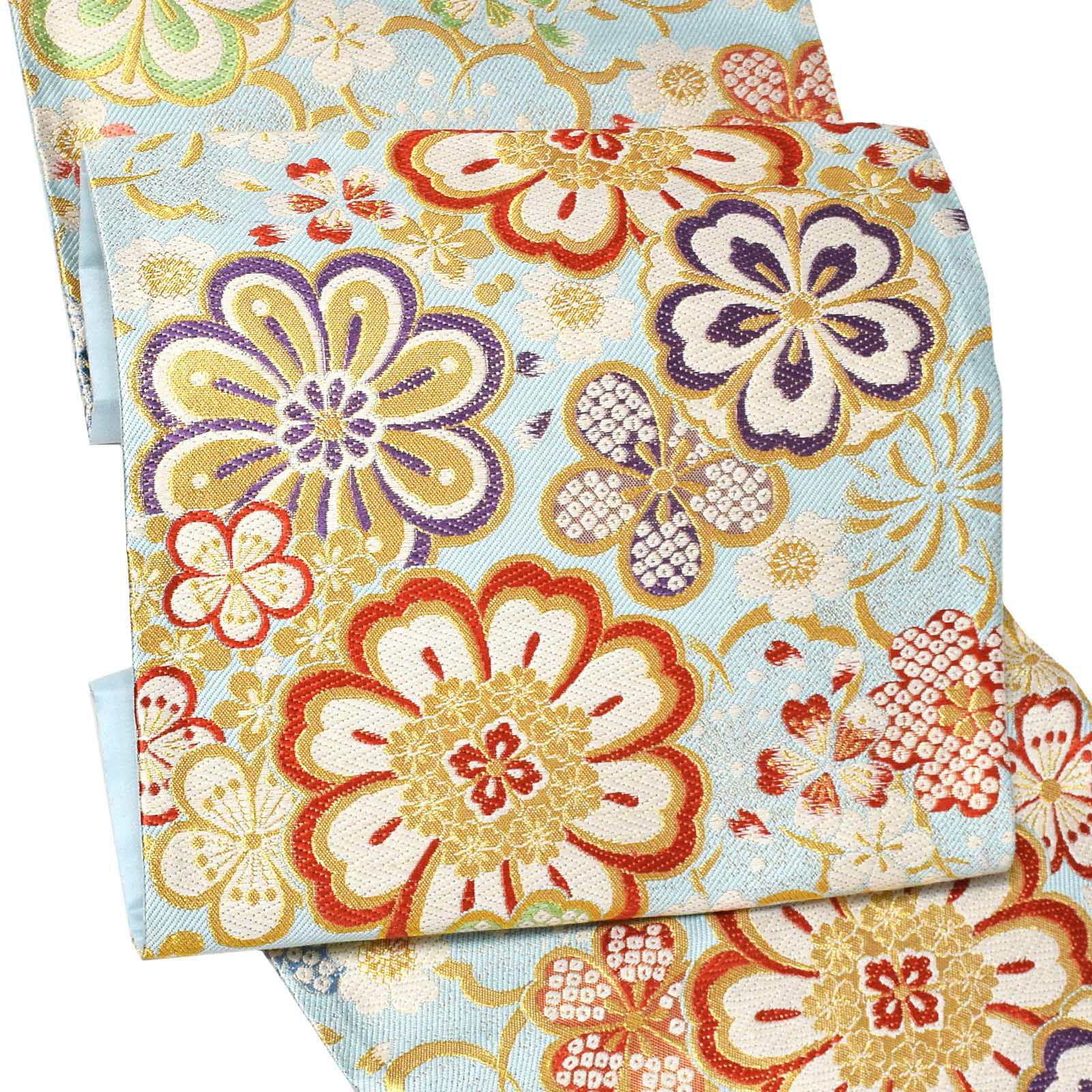 R6SK1013 たわい 袋帯 古色染 ゴールド オレンジ 紫 唐花 六通柄 