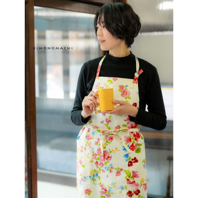 エプロン「ピンクフラワー」実用的 日本製 オシャレ かわいい