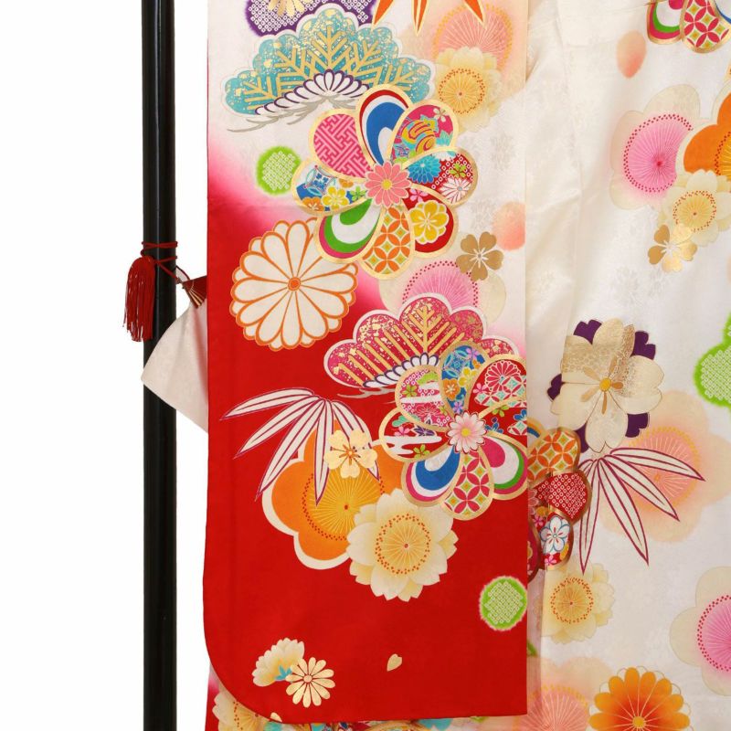 未仕立て 振袖 22点セット「白×赤 松桜梅菊」仮絵羽 振り袖 正絹 着物