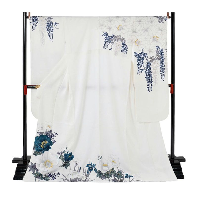 成人式応援Point10倍1/8迄)未仕立て 振袖 22点セット「Vサンク 白 牡丹