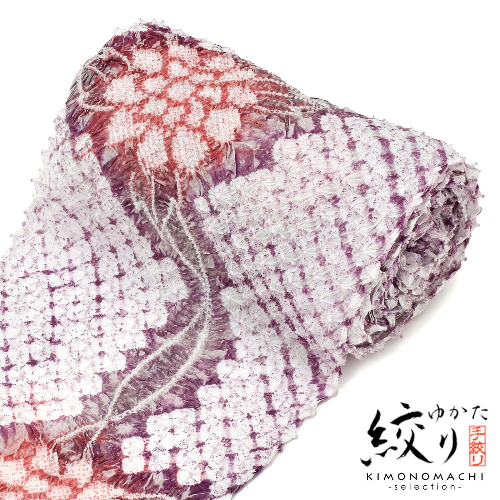 絞り浴衣反物「ガールむじな菊 えんじグレー」女性浴衣 レディース浴衣