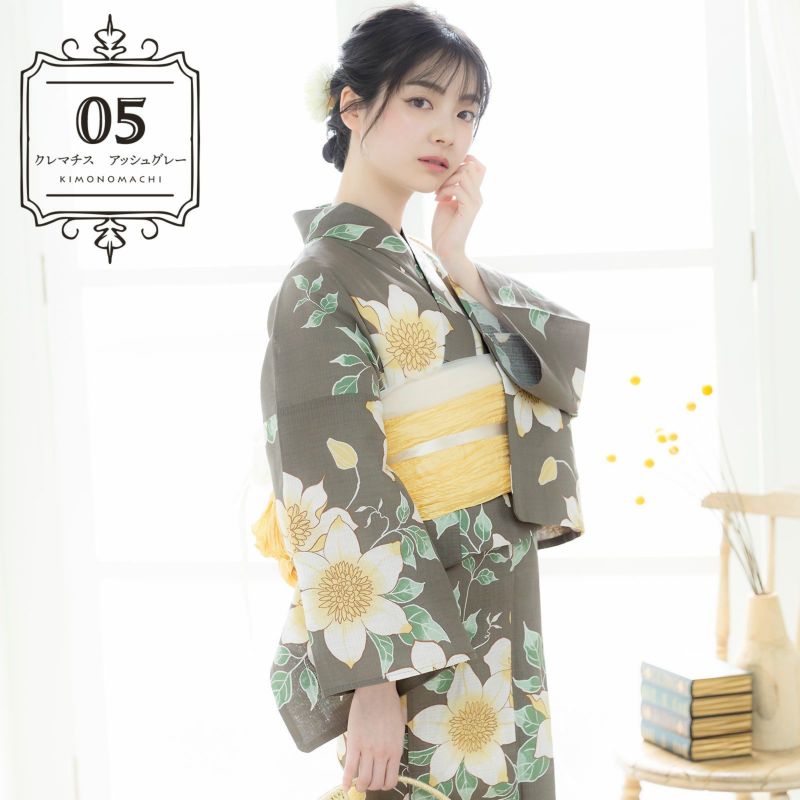 ✨️未使用品✨️ ♦︎綿麻 浴衣♦︎ クレマチス 新品 特価 綿麻 浴衣 クレマチス 鉄線 唐草 浴衣単品 ブルー