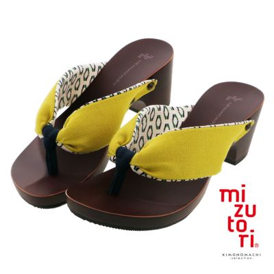 (母の日遅れてごめんねクーポンで150円OFF)mizutori 下駄 レディース「hitete ライムイエロー/ハンドクラップ・紺 KCL-20」みずとり 水鳥 女性下駄単品 日本製 足が痛くなりにくい 履き心地の良い下駄 女下駄 女性 