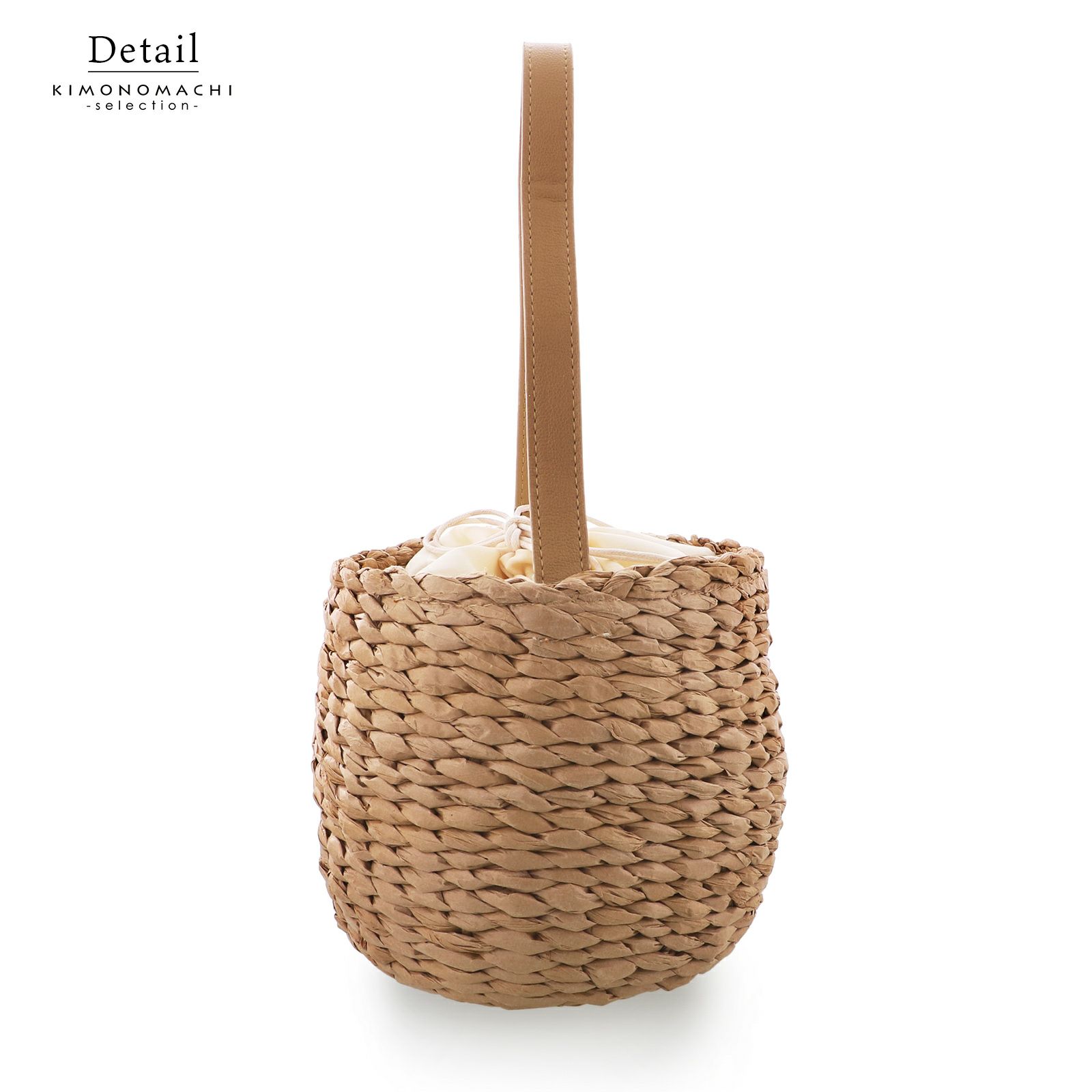 バケツ型 巾着バッグ 単品 「生成り色・紺」ハンドバッグ かごバッグ