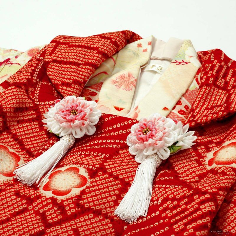 510agu40,帯,小物類全て□七五三 7歳 女児 着物のみ 花扇 鹿の子柄□ 510agu40,帯,小物類全て□七五三 7歳 女児 着物のみ 花扇 鹿の子柄