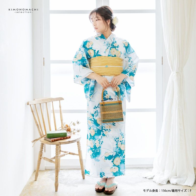 浴衣 単品 仕立て上がり 女性用 綿100％ 4L 白色地 菊柄 NO42136 浴衣 レディース 女性浴衣単品 「白地 菊に秋草」綿浴衣 プレタ