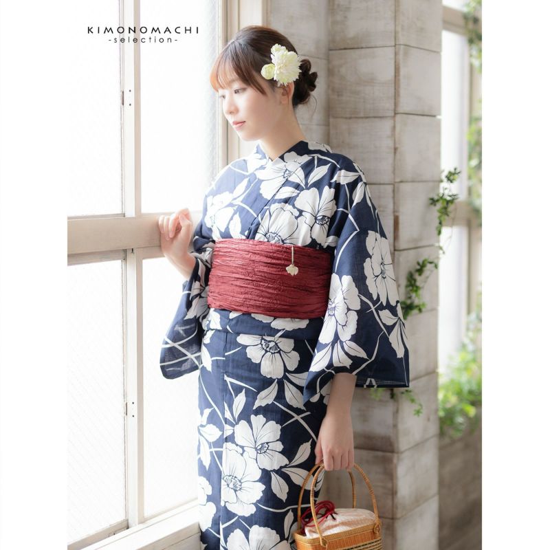 浴衣 レディース 女性浴衣単品 「スイートリリー：紺 芙蓉の花