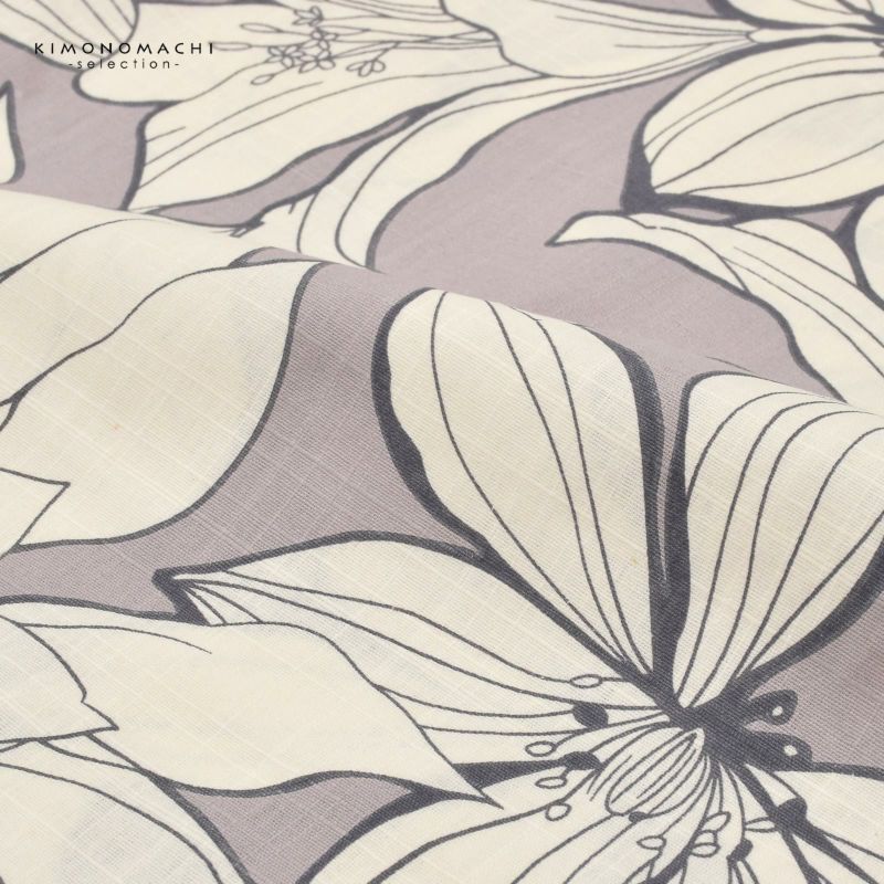 浴衣 レディース 女性浴衣単品 「スイートリリー：グレー 百合」F
