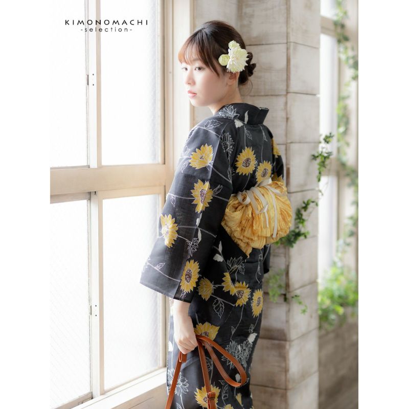浴衣 レディース 女性浴衣単品 「スイートリリー：墨色 小輪ひまわり