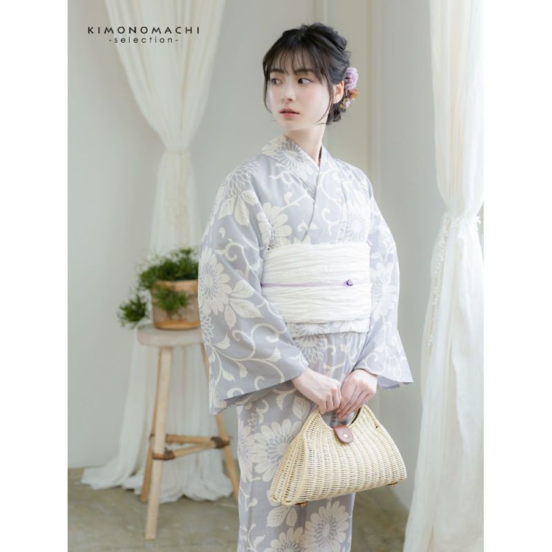 浴衣 レディース 女性浴衣単品 「スイートリリー：グレー 菊唐草