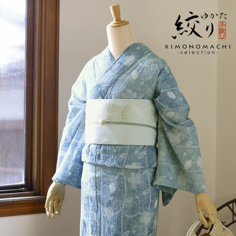 お仕立て上がり絞り浴衣単品「フラワータペストリー　ブルーグレー」有松絞り 女性浴衣単品 レディース浴衣単品 綿 お仕立て上がり浴衣 yukata