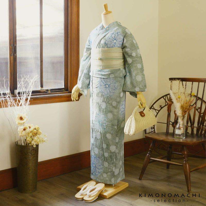 98,000円 有松総絞り浴衣 バラお花柄が個性的でモダン