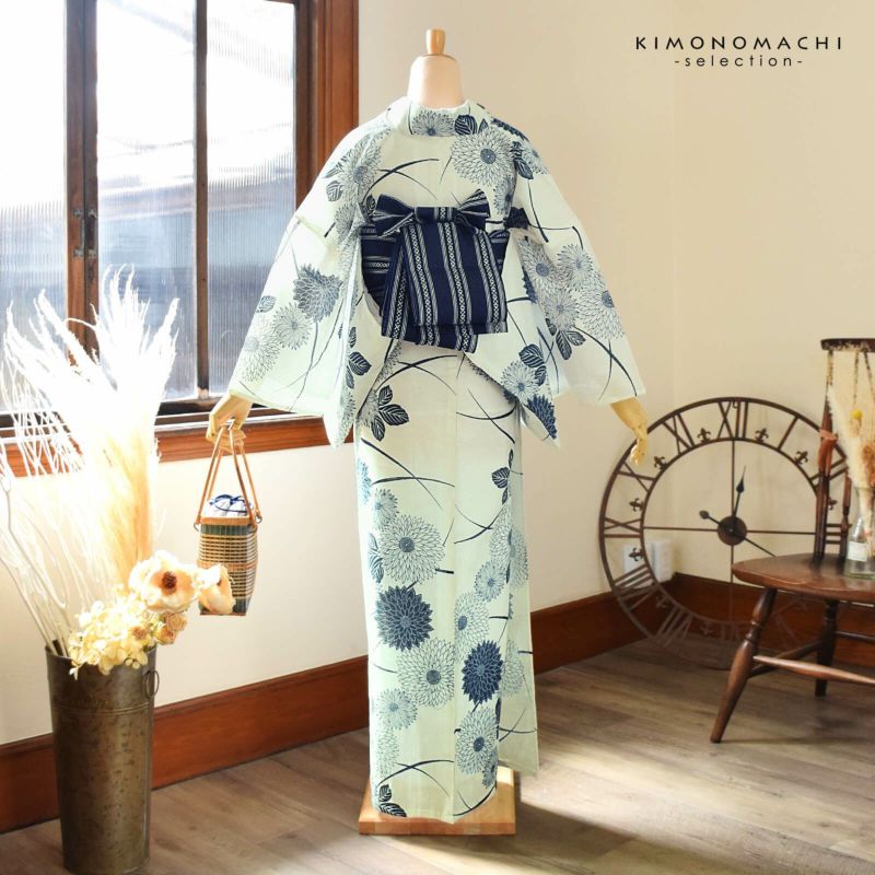 浴衣 レディース 単品 お仕立て上がり浴衣 綿絽浴衣「流れ菊