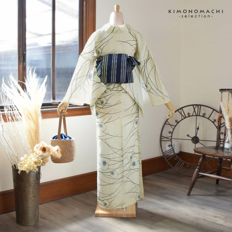 浴衣 レディース 単品 お仕立て上がり浴衣 綿絽浴衣「蛍 さび紺