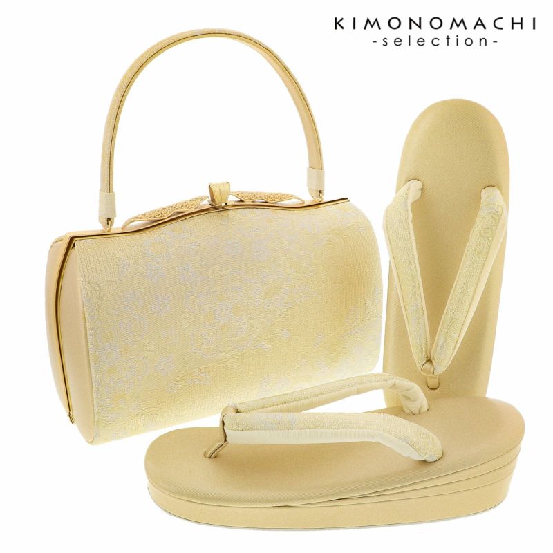礼装 草履 バッグ セット レディース 礼装用草履バッグセット 紗織「ホワイトゴールド　道長取りに唐花」Fサイズ 日本製 礼装草履バッグ 礼装バッグ 礼装草履
