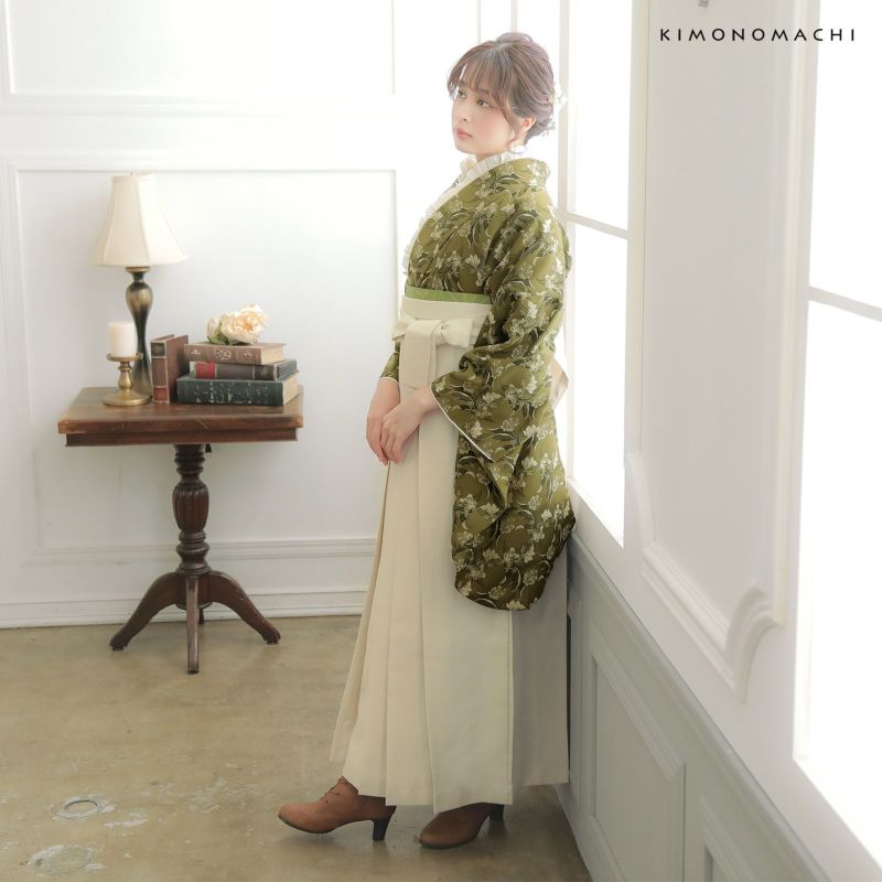 袴 セット 卒業式 女性 4点セット「二尺袖：カーキグリーン