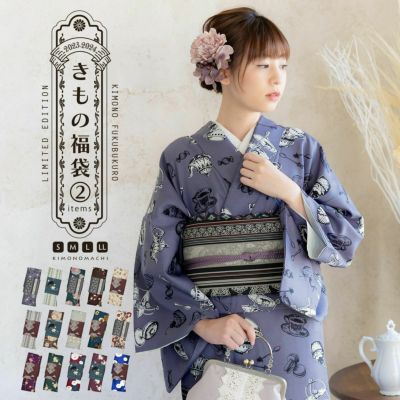 洗える着物 セット 「袷着物＋京袋帯の2点セット 全15柄」  KIMONOMACHI オリジナル きもの福袋 サイズS/M/L/LL コーディネート済み着物セット 小紋 レディース キモノ 【メール便不可】