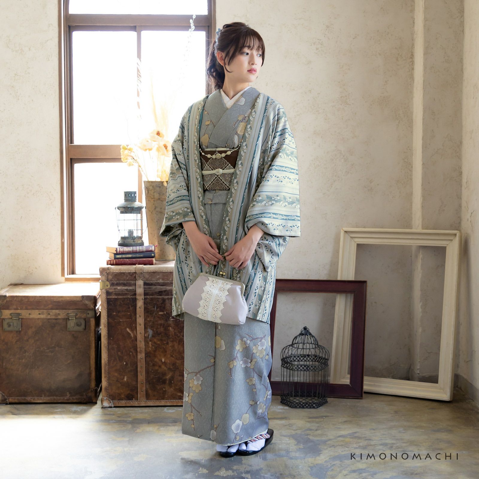 洗える着物10％OFF4/3迄)羽織 単品 KIMONOMACHI オリジナル「縞 