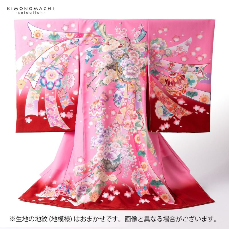 お宮参り　産着　祝着　赤ピンク黄　御所車　手毬　花　女の子　襦袢付き お宮参り 産着 祝着 赤ピンク黄 御所車 手毬 花 女の子 襦袢付き