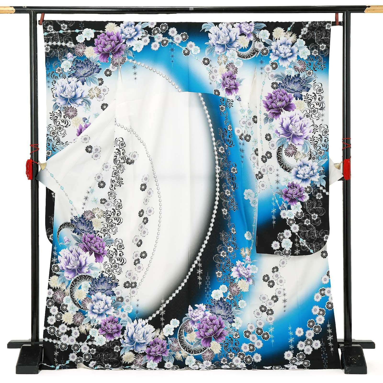 【中古品】仕立て上がり 振袖「雪の結晶　パール　花　」貸衣装処分 レンタル処分品 成人式