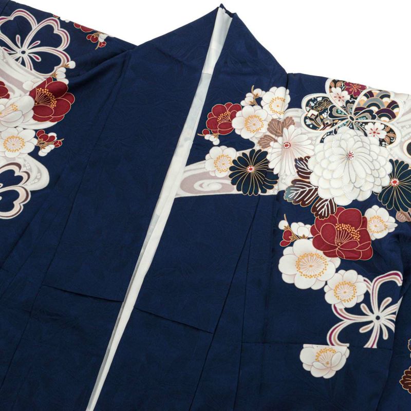 未仕立て品 仮絵羽 振袖 身丈188.0cm 青紺 吉祥花 金彩加工 正絹