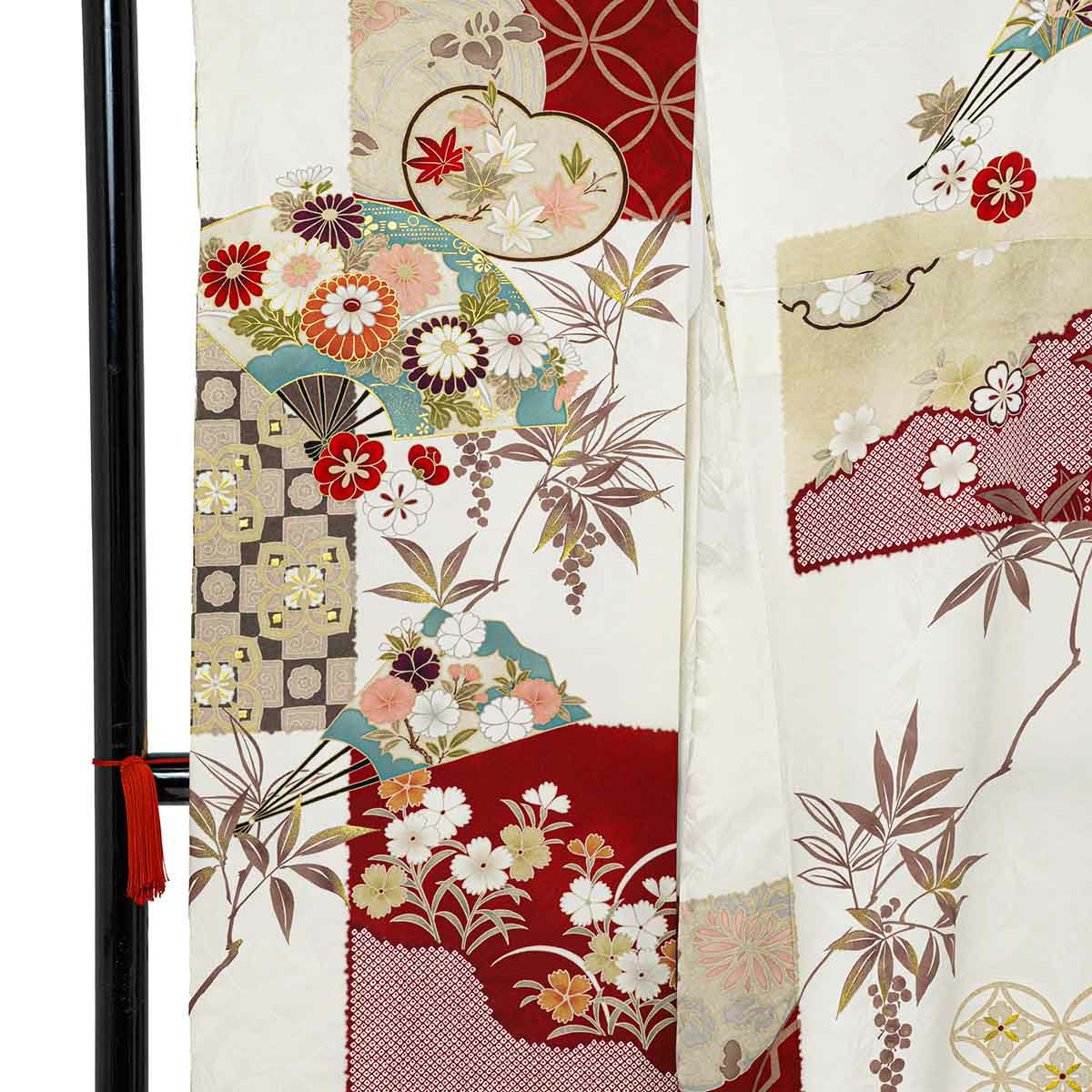 未仕立て 振袖 22点セット「Coffret 白 扇面市松模様」仮絵羽 振り袖
