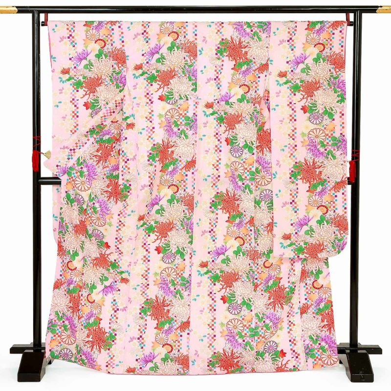 【中古品】仕立て上がり 振袖「桜地模様 糸菊 菊 楓 桜色」貸衣装処分 レンタル処分品 成人式