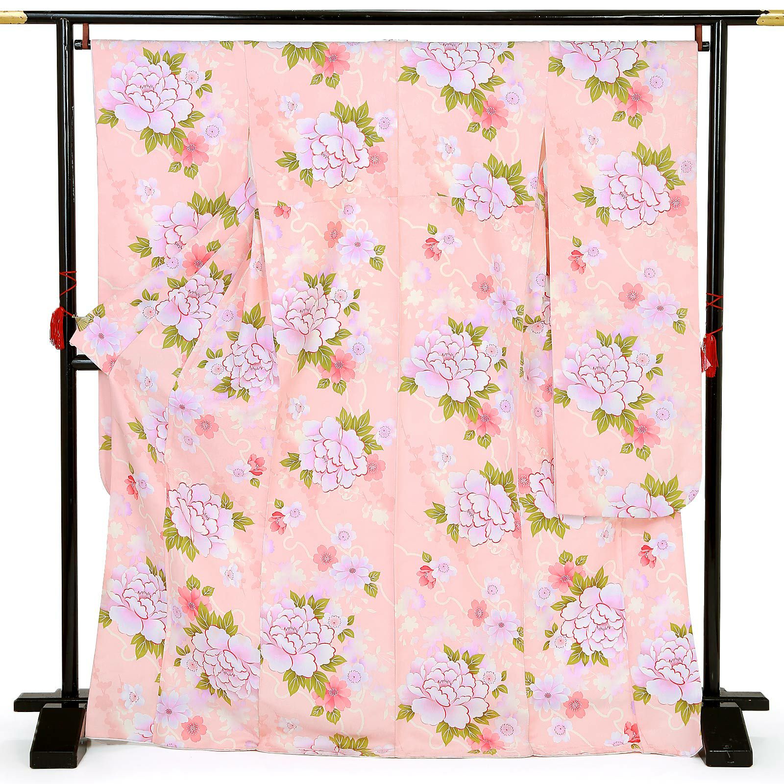 【中古品】仕立て上がり 振袖「雪輪に牡丹と桜 薄ピンク」貸衣装処分 レンタル処分品 成人式