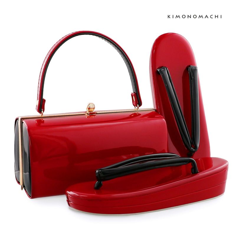 振袖 草履 バッグ 成人式「深紅×黒」Fサイズ レディース 振袖用草履