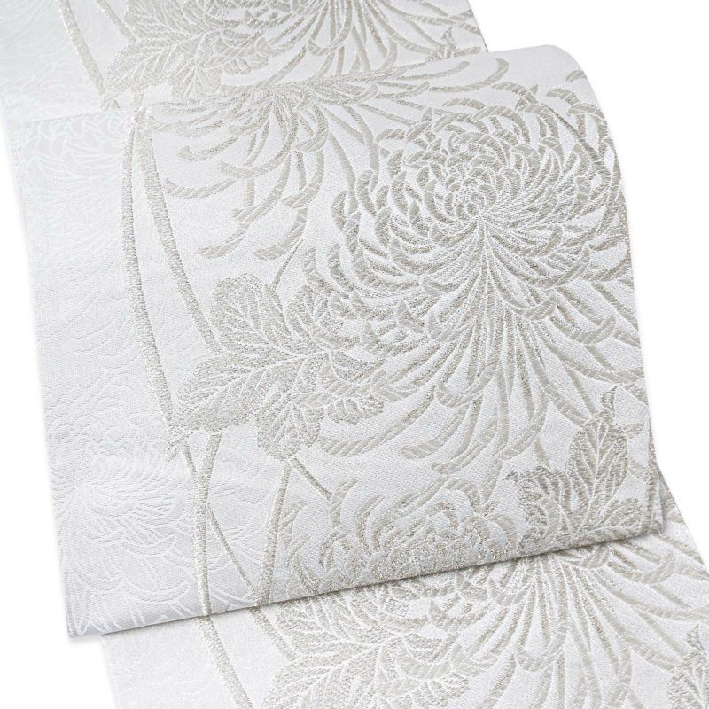 振袖 袋帯 単品「白地 白銀 糸菊」六通柄 日本製 お仕立て上がり 振袖用 袋帯 お仕立て済 振袖帯 結婚式 成人式 フォーマル【メール便不可】