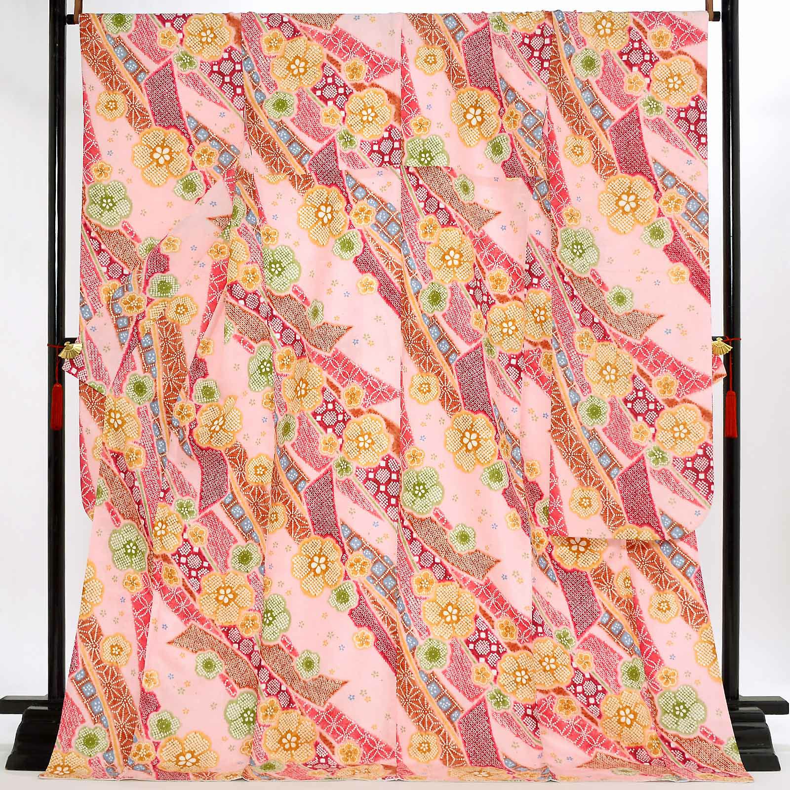 【中古品】仕立て上がり 振袖「あばれ熨斗 梅 薄紅梅色」貸衣装処分 レンタル処分品 成人式【メール便不可】ss2503fml10