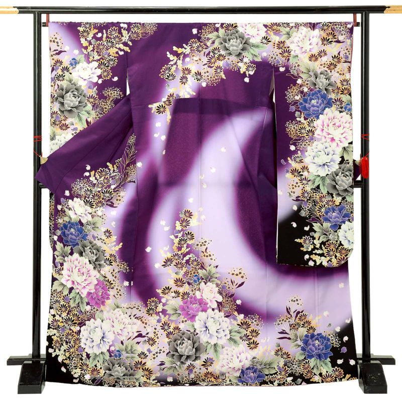 【中古品】仕立て上がり 振袖「薔薇地模様に牡丹と菊 紫」貸衣装処分 レンタル処分品 成人式【メール便不可】ss2503fml10