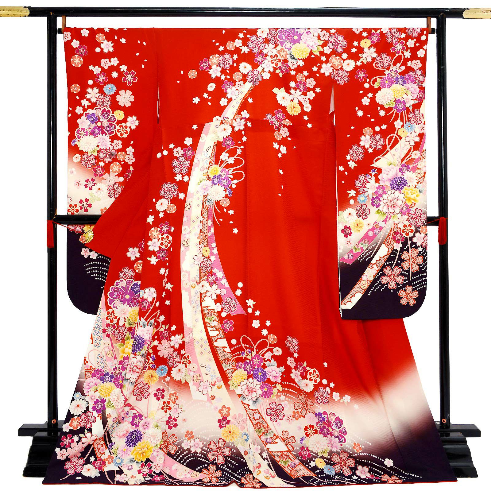 【中古品】仕立て上がり 振袖「花薬玉 束ね熨斗 赤」貸衣装処分 レンタル処分品 成人式【メール便不可】ss2503fml10