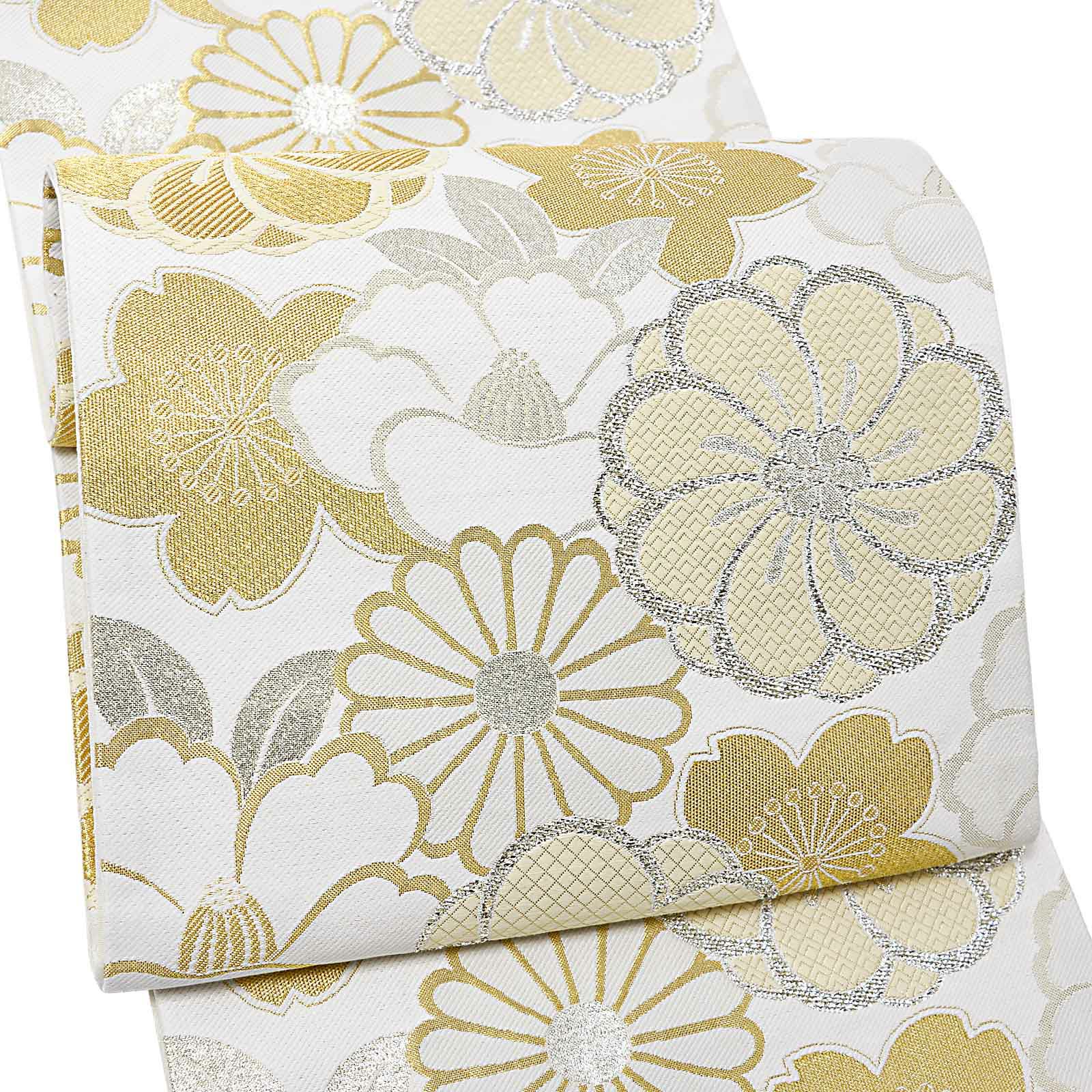 振袖 袋帯 単品「白地、金銀 四季花紋」日本製 お仕立て上がり 振袖用 袋帯 お仕立て済 振袖帯 結婚式 成人式 フォーマル【メール便不可】