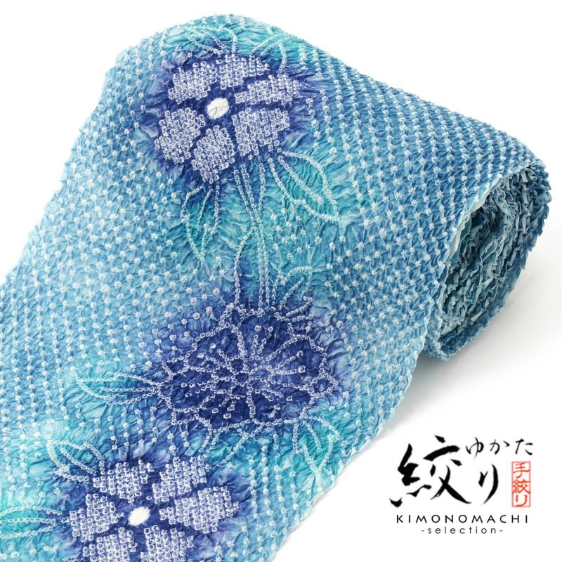 有松絞り☆レディース浴衣　水色/花模様 楽天市場】お仕立て上がり絞り浴衣単品 花しぼり「晴天 薄青×藍