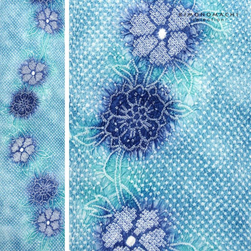 絞り浴衣反物 花しぼり「晴天 薄青×藍色」有松絞り 女性浴衣