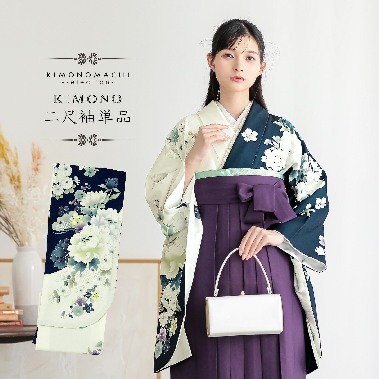 Q1962】SS未仕立てポリエステル 反物 抹茶色地に花柄 呉服 在庫品 着物