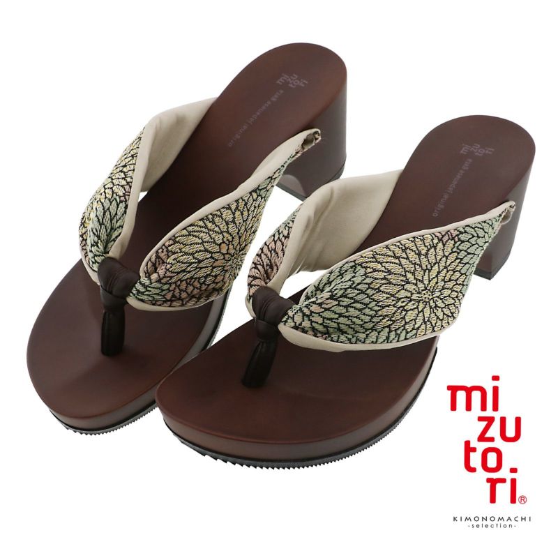 mizutori 下駄 レディース「hitete 6.5 うろこ花 淡黄色 KCW-29」みずとり 水鳥 女性下駄単品 日本製 足が痛くなりにくい 履き心地の良い下駄 女下駄 女性 浴衣・夏着物に 浴衣下駄【メール便不可】