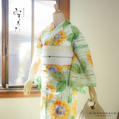 浴衣 レディース ブランド浴衣 単品「みすゞうた 向日葵 黄色 M 2501」Fサイズ 大人 綿絽浴衣 女性浴衣単品 レディース浴衣単品 個性的 花火大会 夏祭り 女性浴衣 女性ゆかた 夏着物＜H＞【メール便不可】