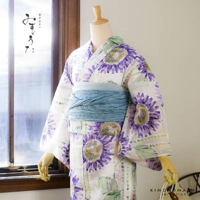 浴衣 レディース ブランド浴衣 単品「みすゞうた 向日葵 紫色 M 2502」Fサイズ 大人 綿絽浴衣 女性浴衣単品 レディース浴衣単品 個性的 花火大会 夏祭り 女性浴衣 女性ゆかた 夏着物＜H＞【メール便不可】