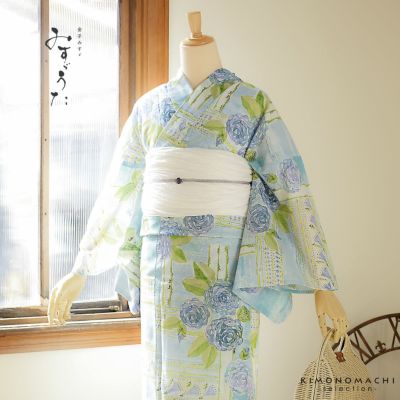浴衣 レディース ブランド浴衣 単品「みすゞうた 薔薇の町 アクアグリーン M 2510」Fサイズ 大人 綿絽浴衣 女性浴衣単品 レディース浴衣単品 個性的 花火大会 夏祭り 女性浴衣 女性ゆかた 夏着物＜H＞【メール便不可