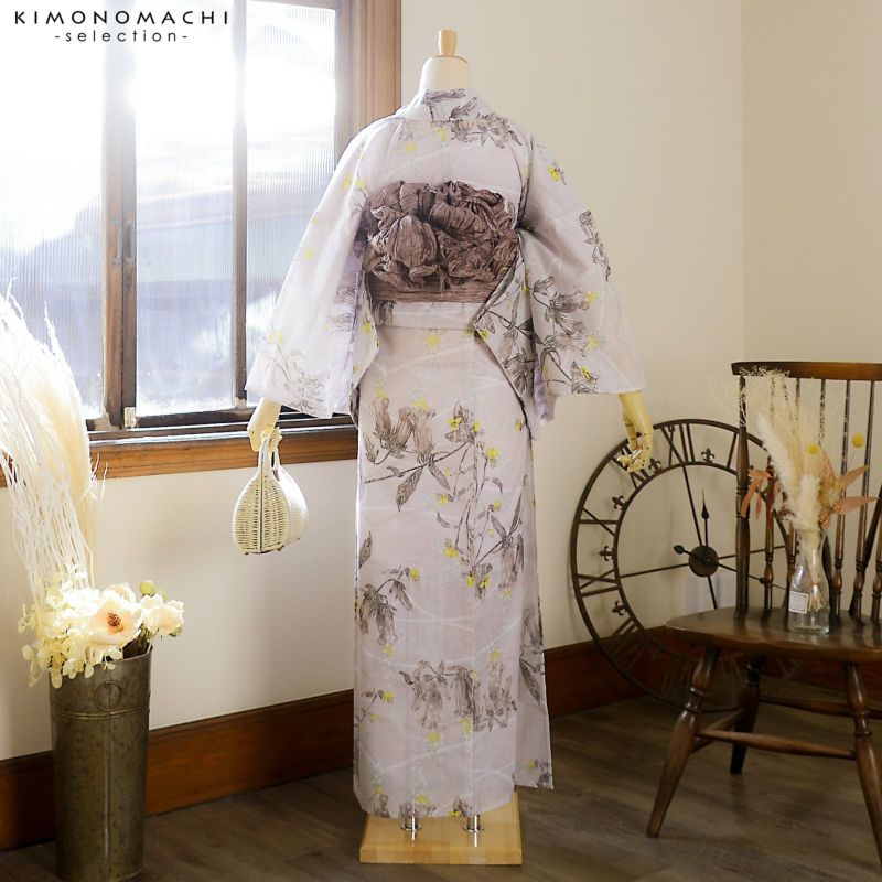浴衣 レディース ブランド浴衣 単品「みすゞうた 花と鳥 白藤色