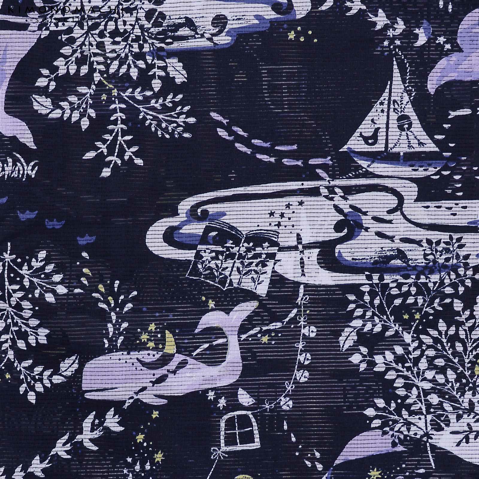 みすずうた　みすずうた浴衣　綿絽浴衣 鯨 浴衣単品 女性 みすずうた 金子みすず 和装 綿絽 水彩 詩| きもの館 創美苑