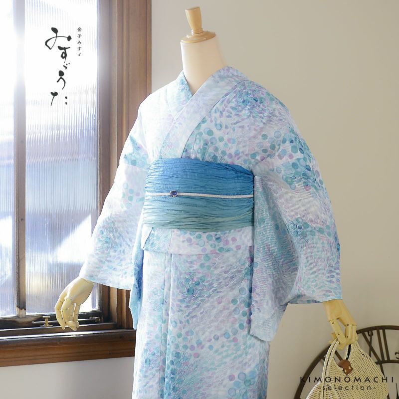 浴衣 レディース ブランド浴衣 単品「みすゞうた このみち 浅葱色×薄紫 M 2518」Fサイズ 大人 綿絽浴衣 女性浴衣単品 レディース浴衣単品 個性的 花火大会 夏祭り 女性浴衣 女性ゆかた 夏着物＜H＞【メール便不可】
