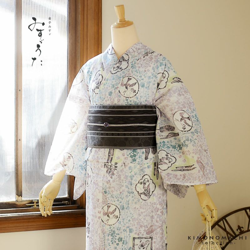 浴衣 レディース ブランド浴衣 単品「みすゞうた 私と小鳥と鈴と M 2522」Fサイズ 大人 綿絽浴衣 女性浴衣単品 レディース浴衣単品 個性的 花火大会 夏祭り 女性浴衣 女性ゆかた 夏着物＜H＞【メール便不可】