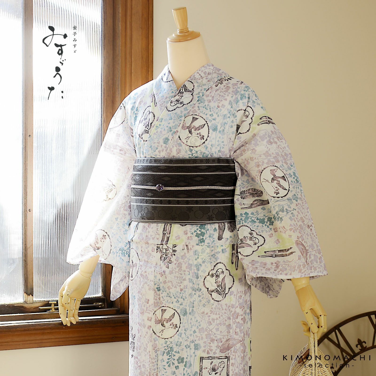 浴衣 レディース ブランド浴衣 単品「みすゞうた 私と小鳥と鈴と M 2522」Fサイズ 大人 綿絽浴衣 女性浴衣単品 レディース浴衣単品 個性的 花火大会 夏祭り 女性浴衣 女性ゆかた 夏着物＜H＞【メール便不可】
