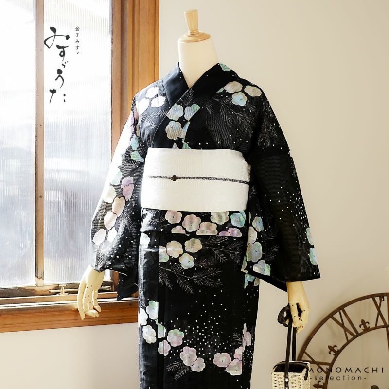 浴衣 レディース ブランド浴衣 単品「みすゞうた 雪に 黒 M 2523」Fサイズ 大人 綿絽浴衣 女性浴衣単品 レディース浴衣単品 個性的 花火大会 夏祭り 女性浴衣 女性ゆかた 夏着物＜H＞【メール便不可】