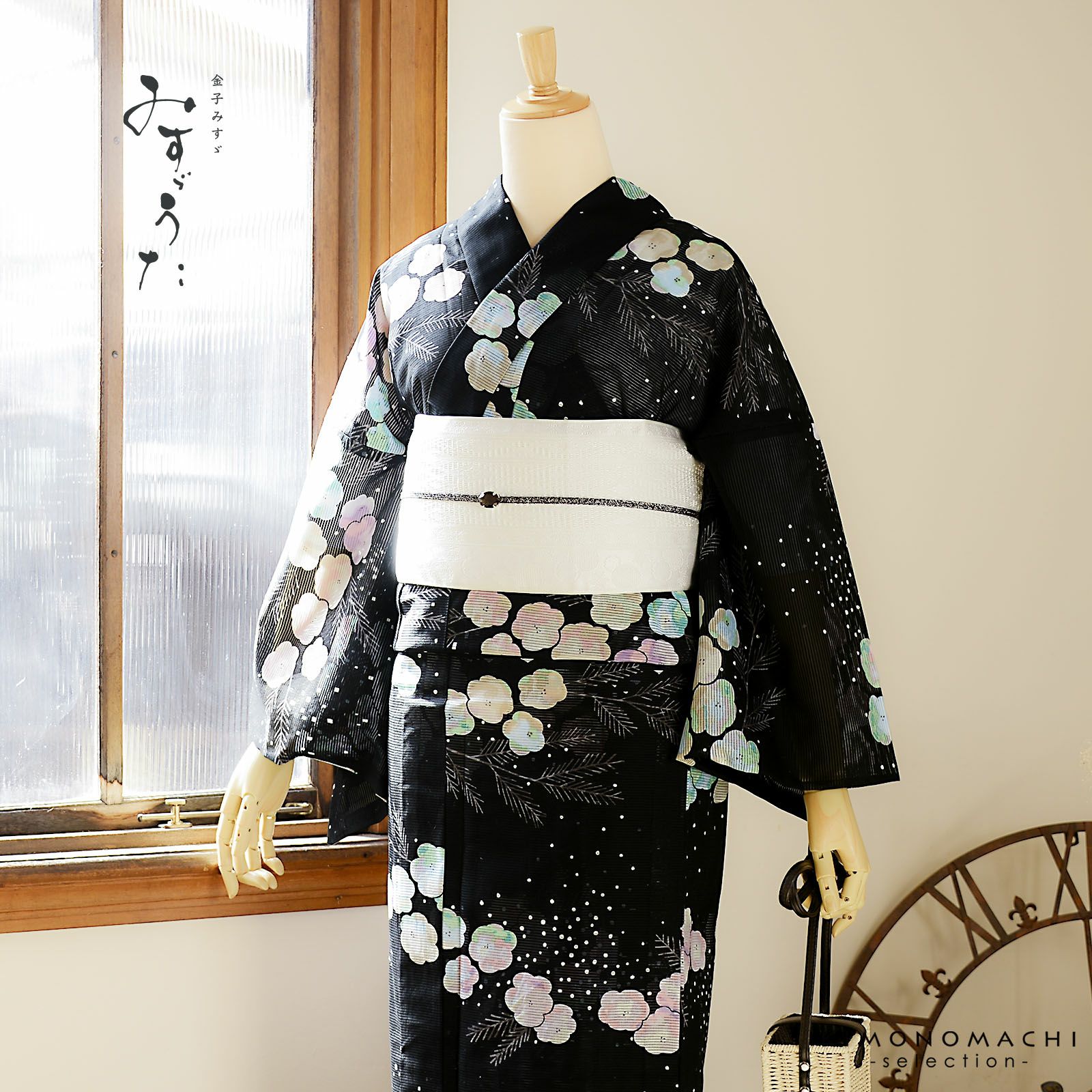 浴衣 レディース ブランド浴衣 単品「みすゞうた 雪に 黒 M 2523」Fサイズ 大人 綿絽浴衣 女性浴衣単品 レディース浴衣単品 個性的 花火大会 夏祭り 女性浴衣 女性ゆかた 夏着物＜H＞【メール便不可】