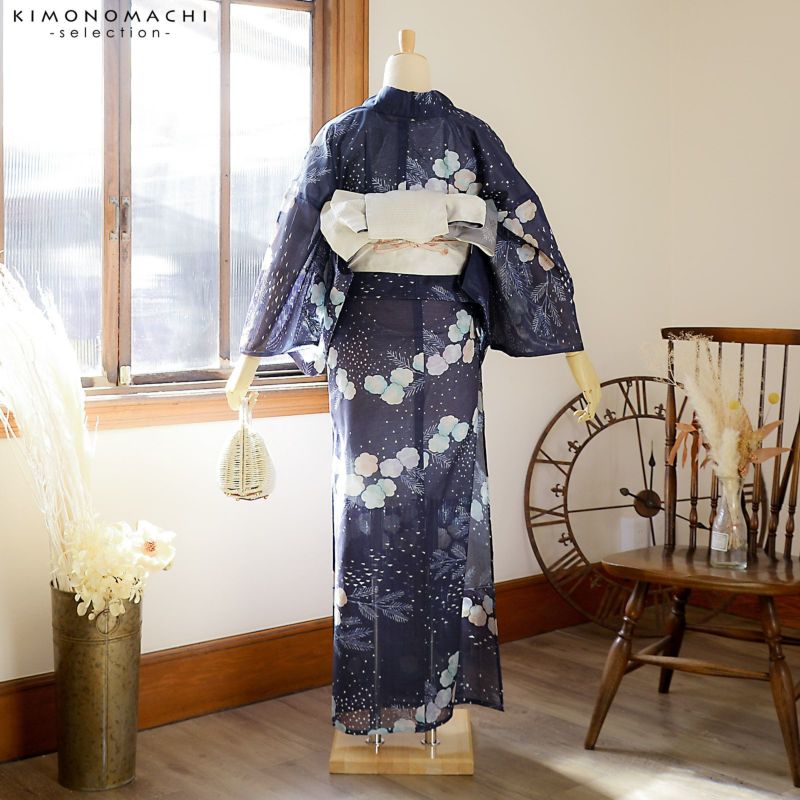 浴衣 レディース ブランド浴衣 単品「みすゞうた 雪に 紫紺 M