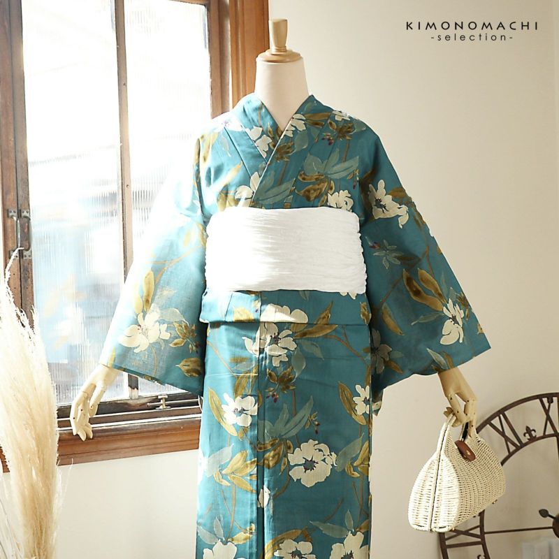 浴衣 レディース 女性浴衣 単品「花子倶楽部：納戸色 フラワー